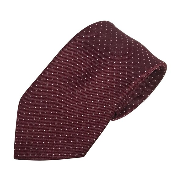 Club International Burgundy Polka Dot Tie 100% Polyester Classic Mens Necktie - Picture 1 of 4